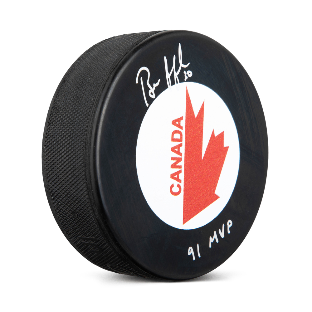 Bill Ranford Team Canada Signed Canada Cup Hockey Puck with 91 MVP Note
