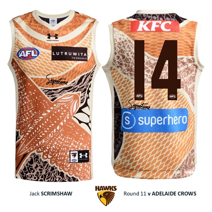Photo of Jack Scrimshaw #14 Hawthorn 2026 Indigenous Guernsey