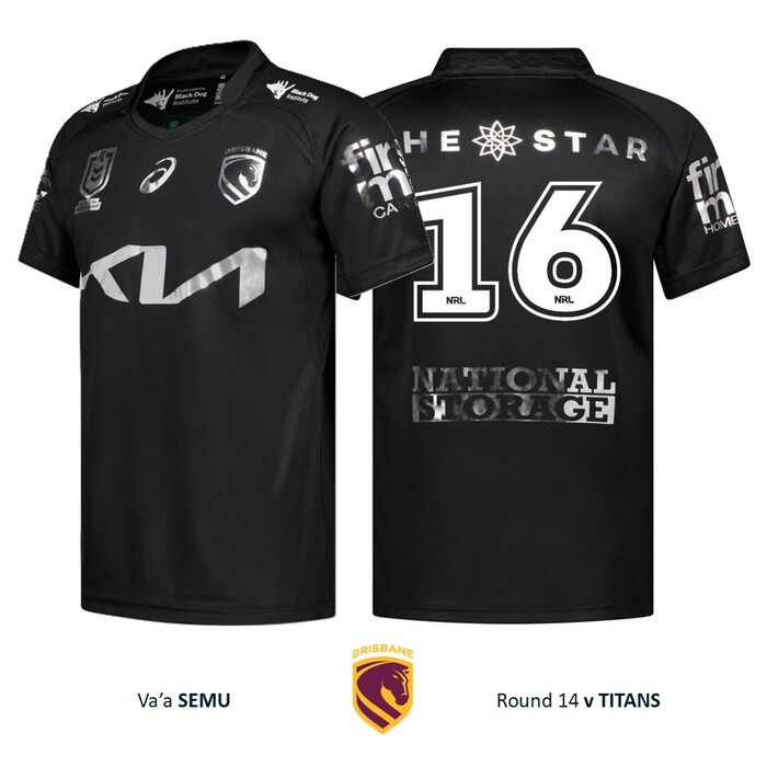Photo of Va'a Semu #16 Brisbane Broncos 2026 Black Jersey Player-Issued 