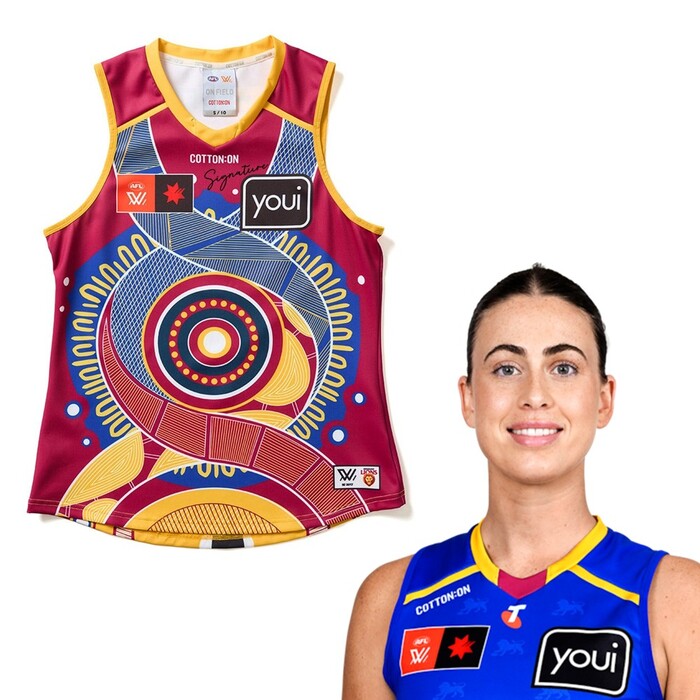 Photo of Eleanor Hartill #1 2025 Brisbane Lions AFLW Indigenous Match-Worn Guernsey