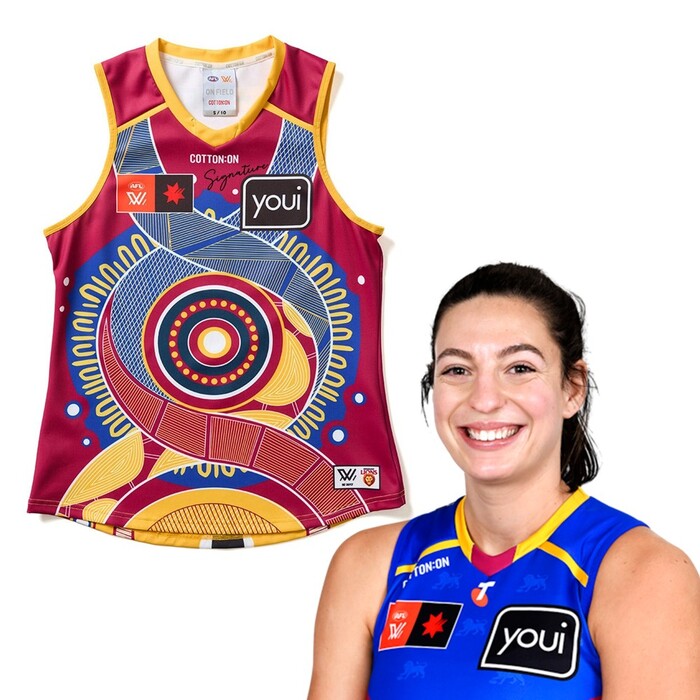 Photo of Tahlia Hickie #2 2025 Brisbane Lions AFLW Indigenous Match-Worn Guernsey