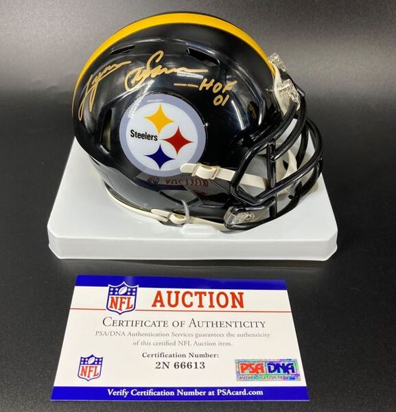 HOF - Steelers Lynn Swann Signed Mini Helmet with "HOF 01" Ins...