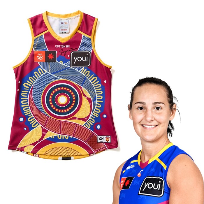 Photo of Breanna Koenen #3 2025 Brisbane Lions AFLW Indigenous Match-Worn Guernsey