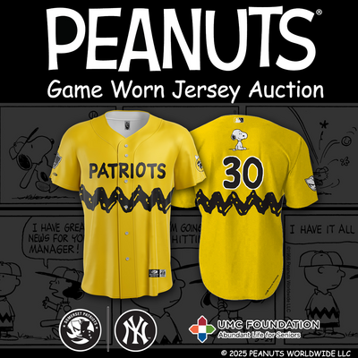 Outfielder Garrett Martin #30, Size 48 (XL), Game-Worn and signed Peanuts Themed Jersey