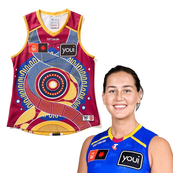 Photo of Dion Heslop #4 2025 Brisbane Lions AFLW Indigenous Player-Issue Guernsey