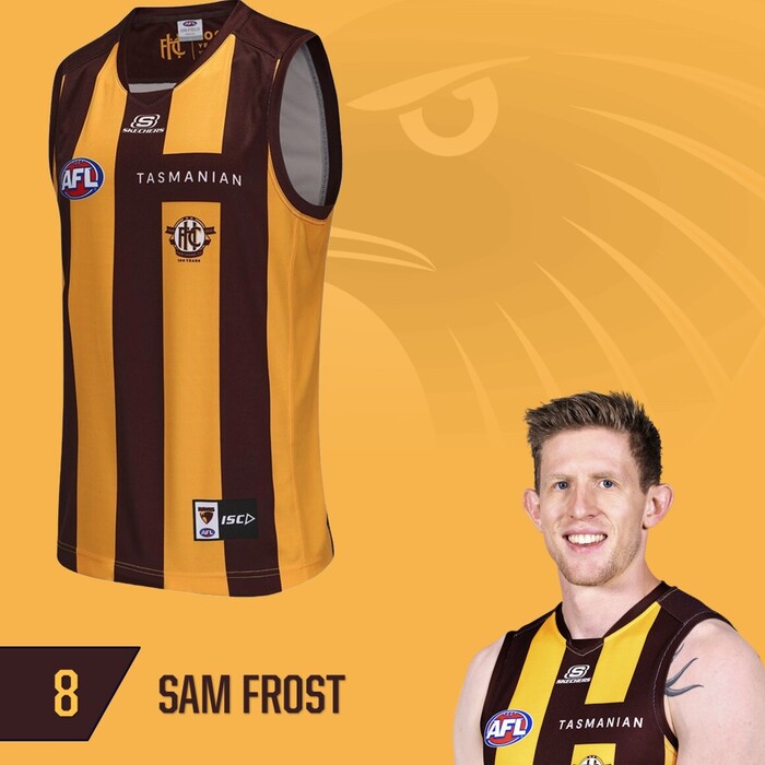 Photo of Sam Frost #8 Hawthorn 2025 Home Guernsey *UNSIGNED*