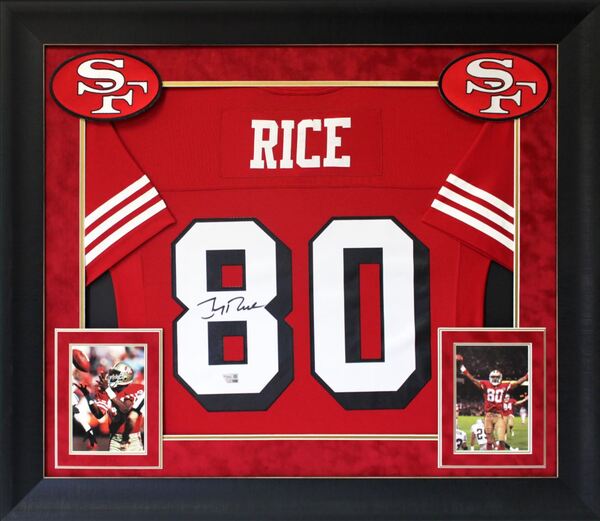 Jerry Rice Signed San Francisco 49ers M&N Framed Jersey - Supporting the...