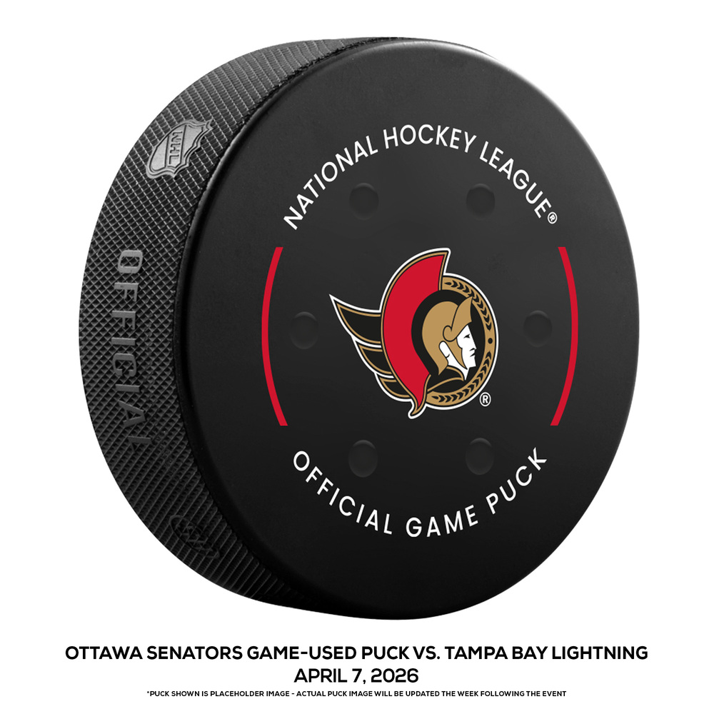 Ottawa Senators Game-Used Puck vs. Tampa Bay Lightning on April 7, 2026 - Jake Sanderson (OTT) Scores Twice for 1st Multigoal Game in the NHL (Not a Goal Puck)