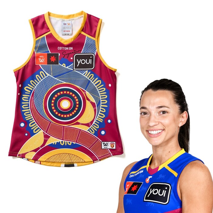 Photo of Jade Ellenger #5 2025 Brisbane Lions AFLW Indigenous Match-Worn Guernsey