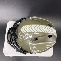 HOF - Patriots John Hannah Signed STS Mini Helmet "HOF 91" Ins...