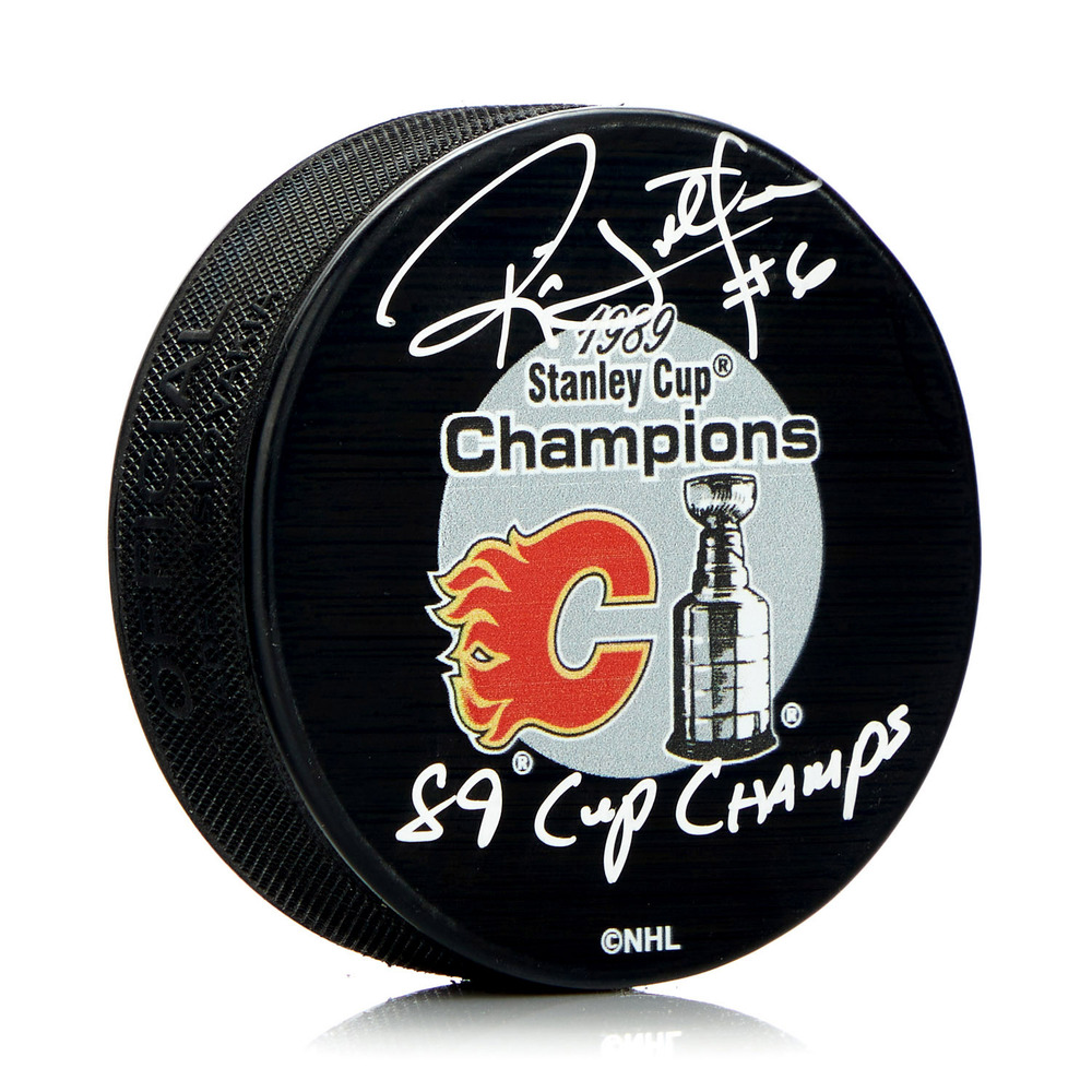 Ric Nattress Signed Calgary Flames 1989 Stanley Cup Puck With Cup Note