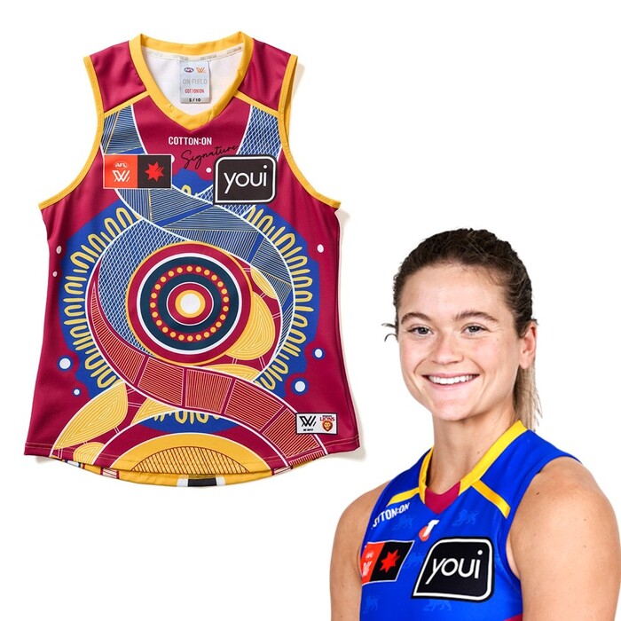 Photo of Lily Postlethwaite #6 2025 Brisbane Lions AFLW Indigenous Match-Worn Guernsey