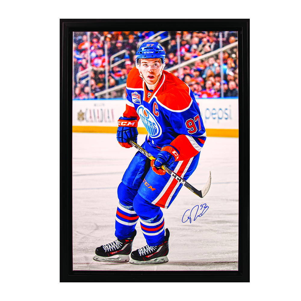 Connor McDavid #97 - Autographed & Framed Edmonton Oilers 20x29 Canvas Photo From 2016-17 Season