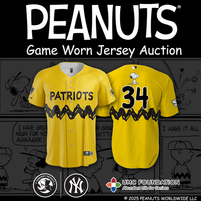 Pitcher Carson Coleman #34, Size 48 (XL), Game-Worn and signed Peanuts Themed Jersey