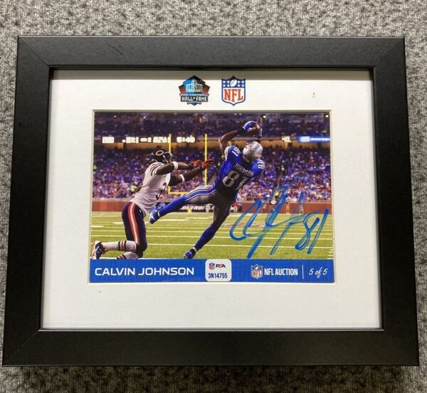 HOF - Lions Calvin Johnson NFL Auction Exclusive Signed 5x7 Framed Photo...