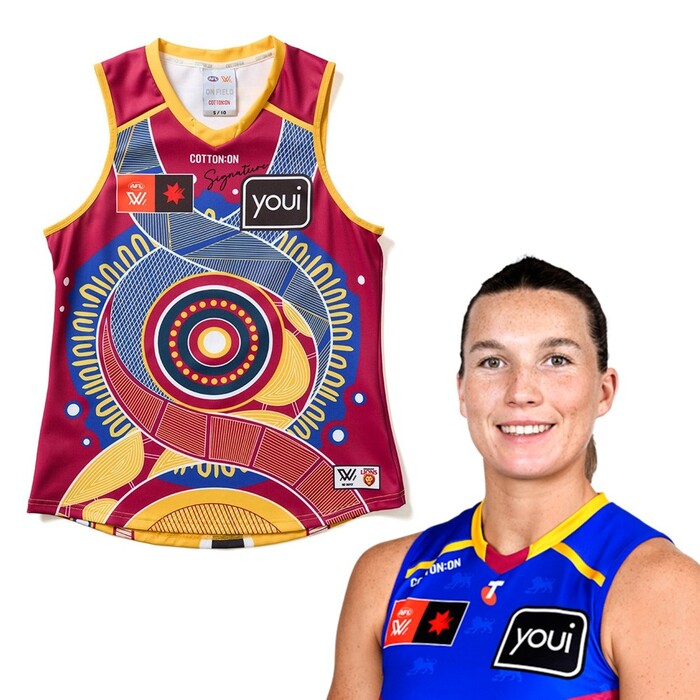 Photo of Jennifer Dunne #8 2025 Brisbane Lions AFLW Indigenous Match-Worn Guernsey