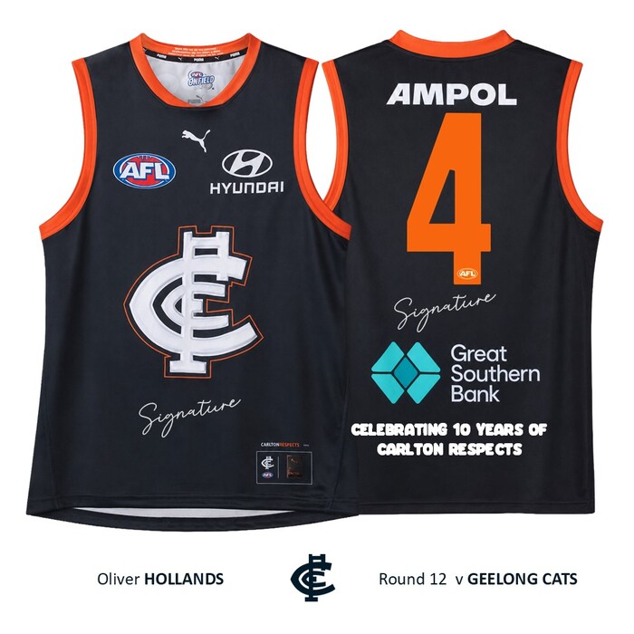 Photo of Oliver Hollands #4 Carlton 2026 Carlton Respects Player-Issue Guernsey