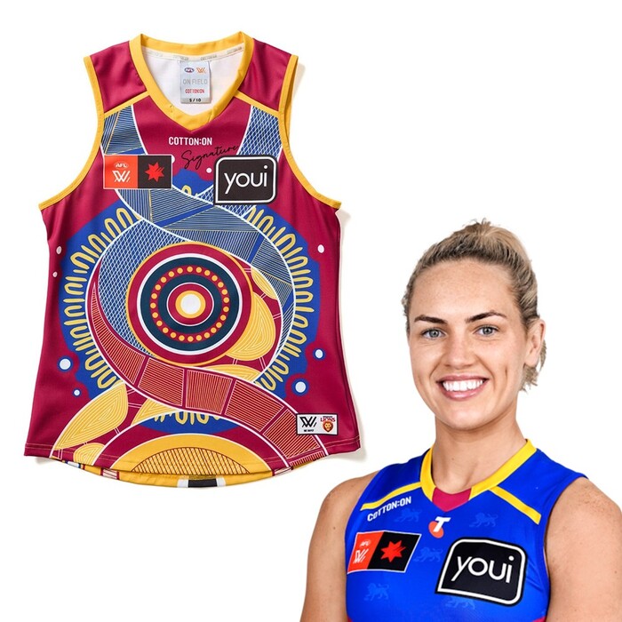 Photo of Orla O'Dwyer #9 2025 Brisbane Lions AFLW Indigenous Match-Worn Guernsey