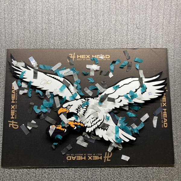 Eagles - Jalen Hurts Signed 3D Metal Wall Art (28x20) With On-Field Supe...