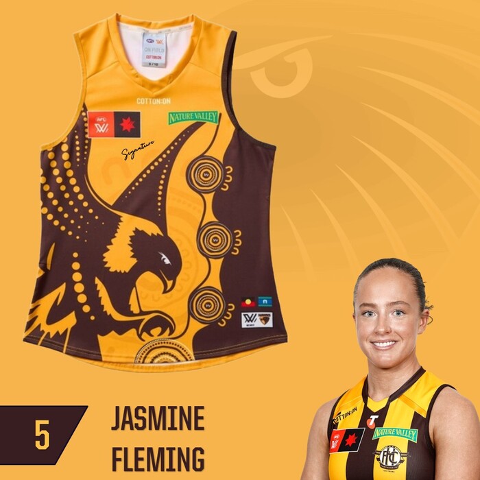 Photo of Jasmine Fleming #5 Hawthorn 2025 Indigenous Player-Issue Guernsey