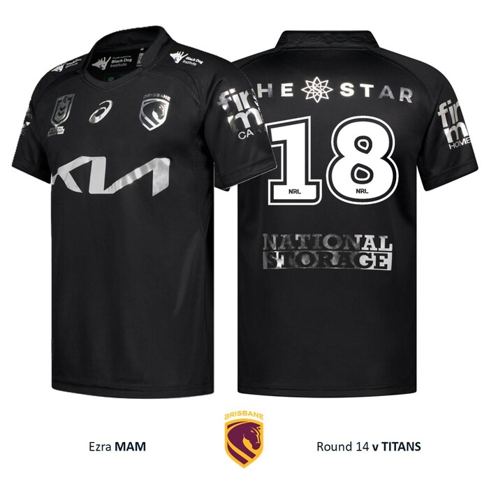Photo of Ezra Mam #18 Brisbane Broncos 2026 Black Jersey Player-Issued 