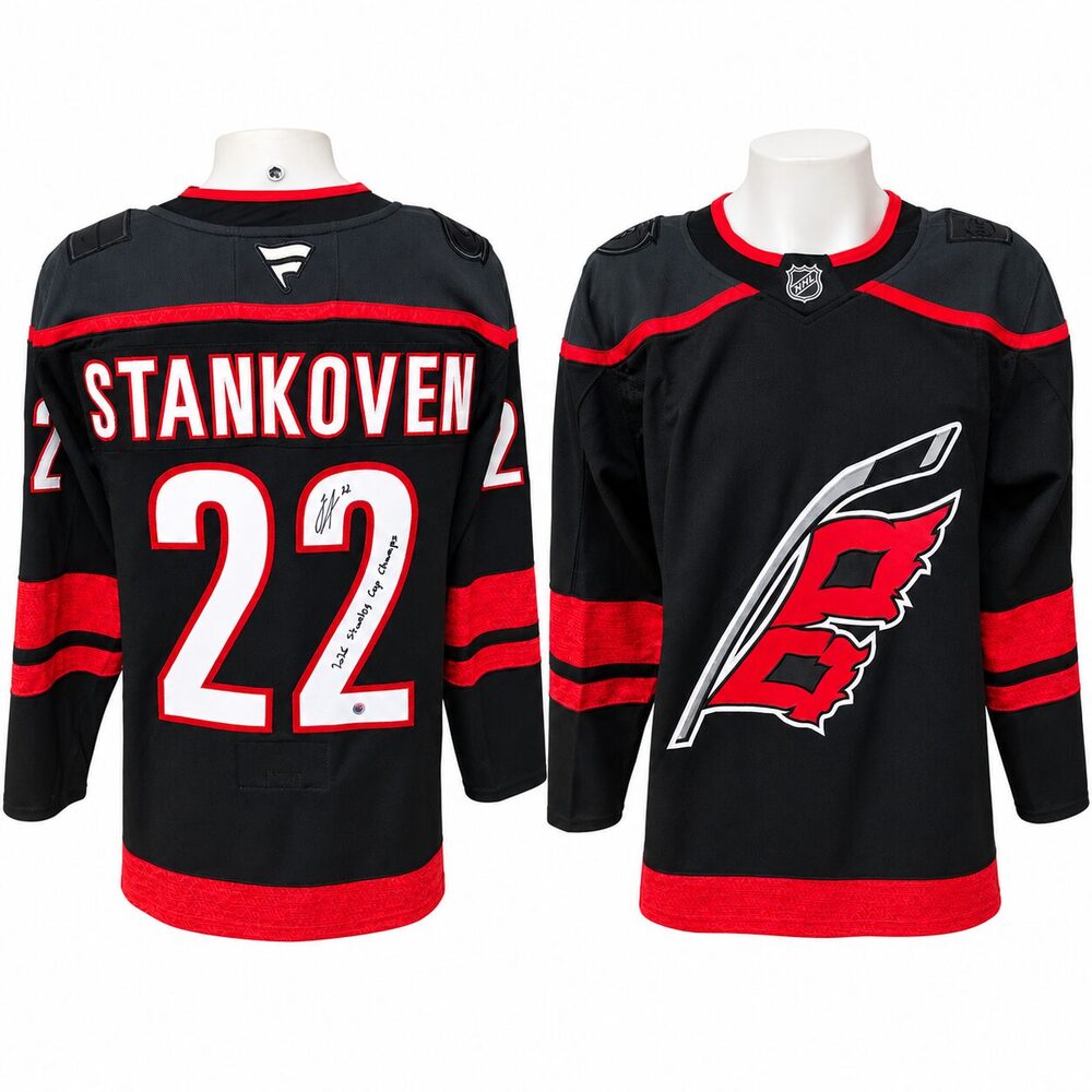 Logan Stankoven Autographed Carolina Hurricanes Home Fanatics Premium Jersey Inscribed