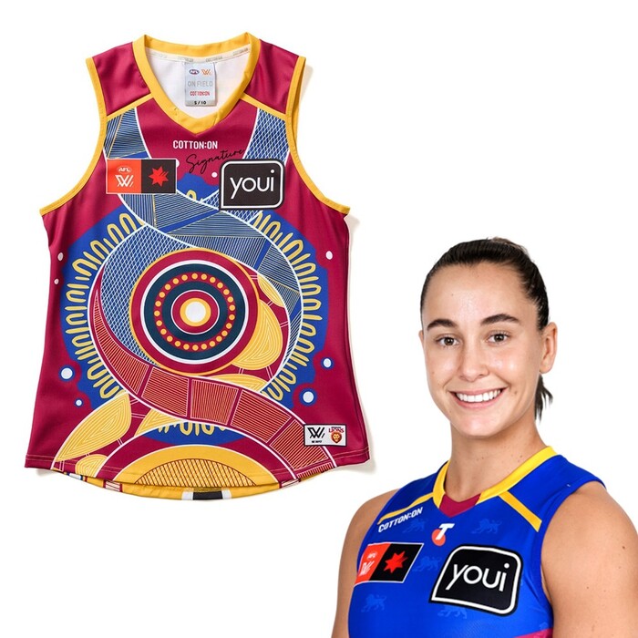 Photo of Natalie Grider #10 2025 Brisbane Lions AFLW Indigenous Match-Worn Guernsey
