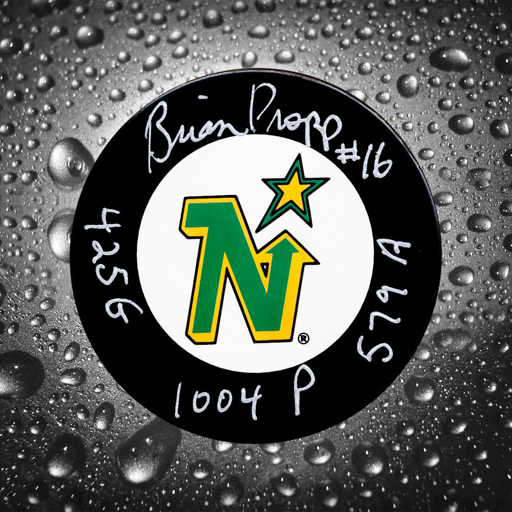 Brian Propp Minnesota North Stars Stats Autographed Puck