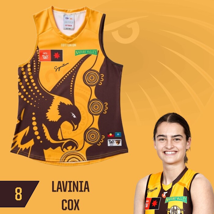 Photo of Lavinia Cox #8 Hawthorn 2025 Indigenous Match-Worn Guernsey