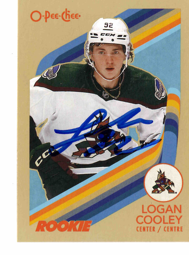 Logan Cooley Autographed Arizona Coyotes 2023-24 O-Pee-Chee Retro Hockey Card #584