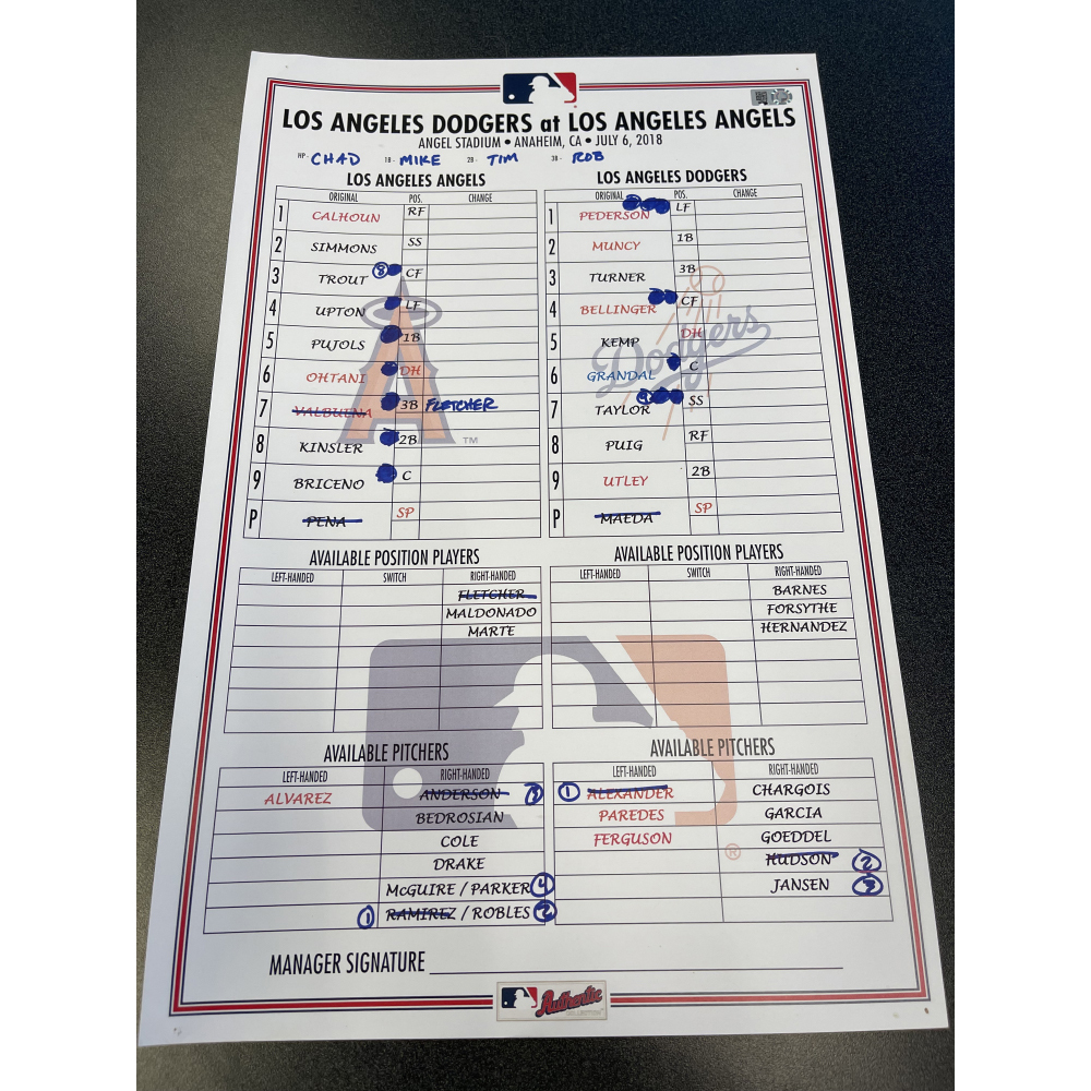 ANGELS 大谷翔平 ROOKIE TO R IN EACH OF 1 Shohei Ohtani Rookie Season Lineup Card, First Game Against LAD