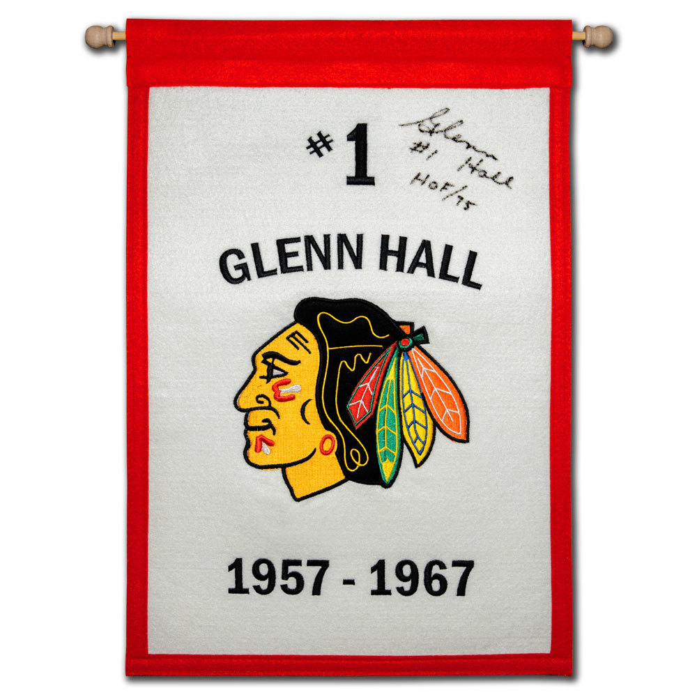 Glenn Hall Chicago Blackhawks HOF Autographed Retirement Banner