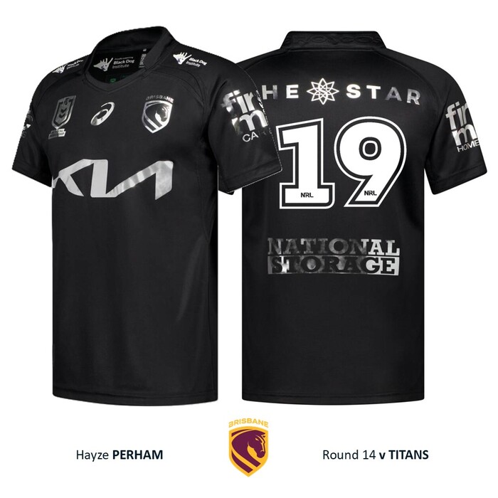 Photo of Hayze Perham #19 Brisbane Broncos 2026 Black Jersey Player-Issued 