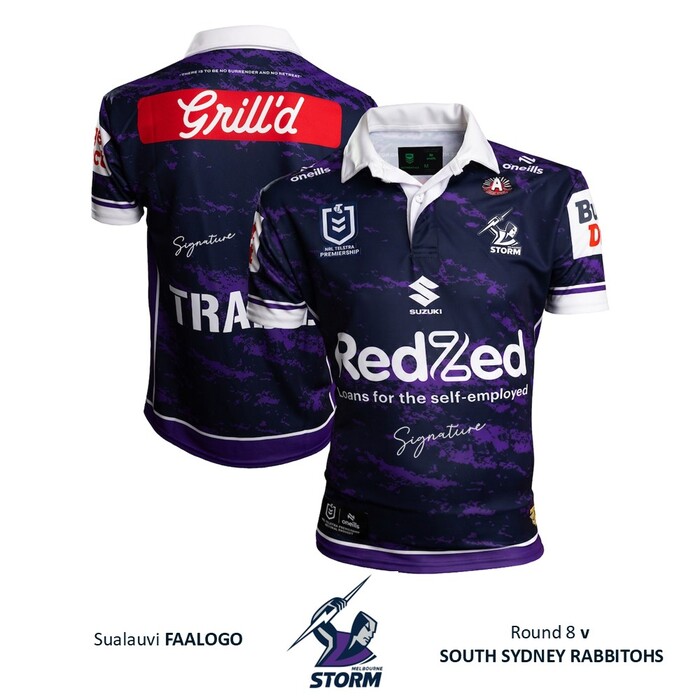 Photo of Sualauvi Faalogo #1 Melbourne Storm 2026 Anzac Match-Worn Jersey