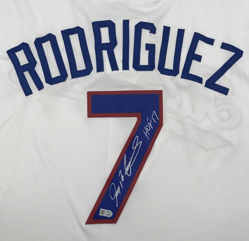 Photo of Ivan Rodriguez "HOF 17" Autographed White Rangers Jersey