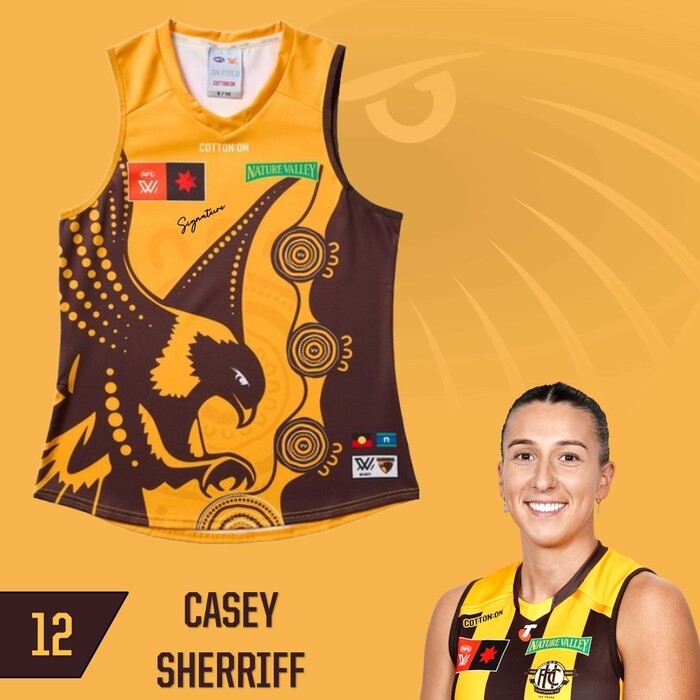 Photo of Casey Sherriff #12 Hawthorn 2025 Indigenous Match-Worn Guernsey
