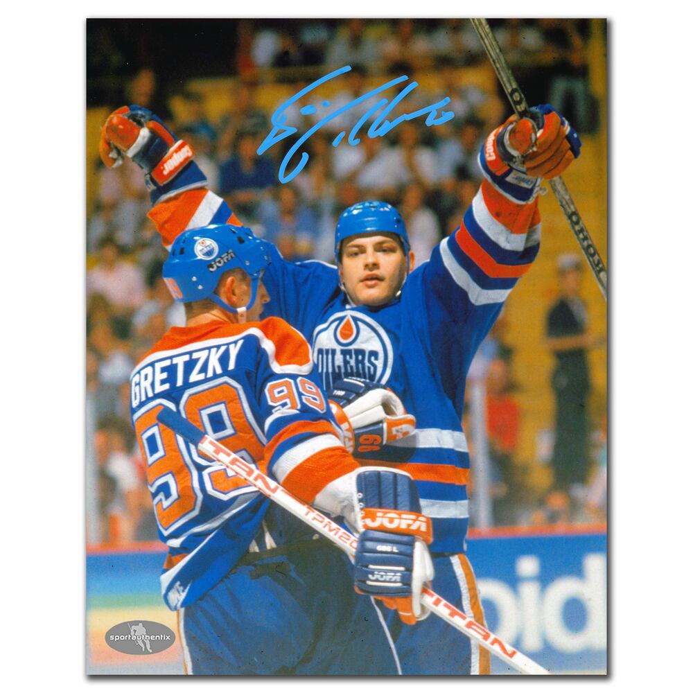 Esa Tikkanen Edmonton Oilers Goal Celebration Autographed 8x10