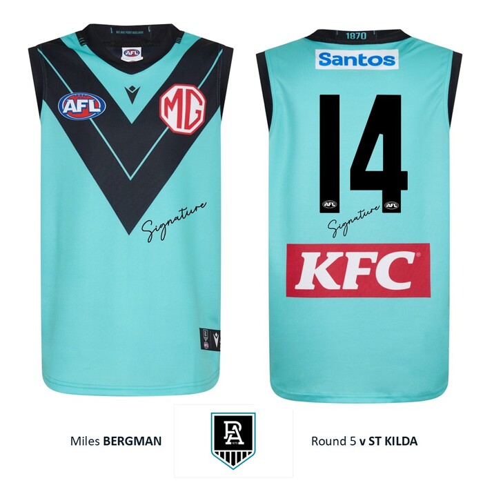 Photo of Miles Bergman #14 Port Adelaide 2026 Gather Round Guernsey