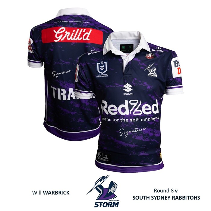 Photo of Will Warbrick #2 Melbourne Storm 2026 Anzac Match-Worn Jersey