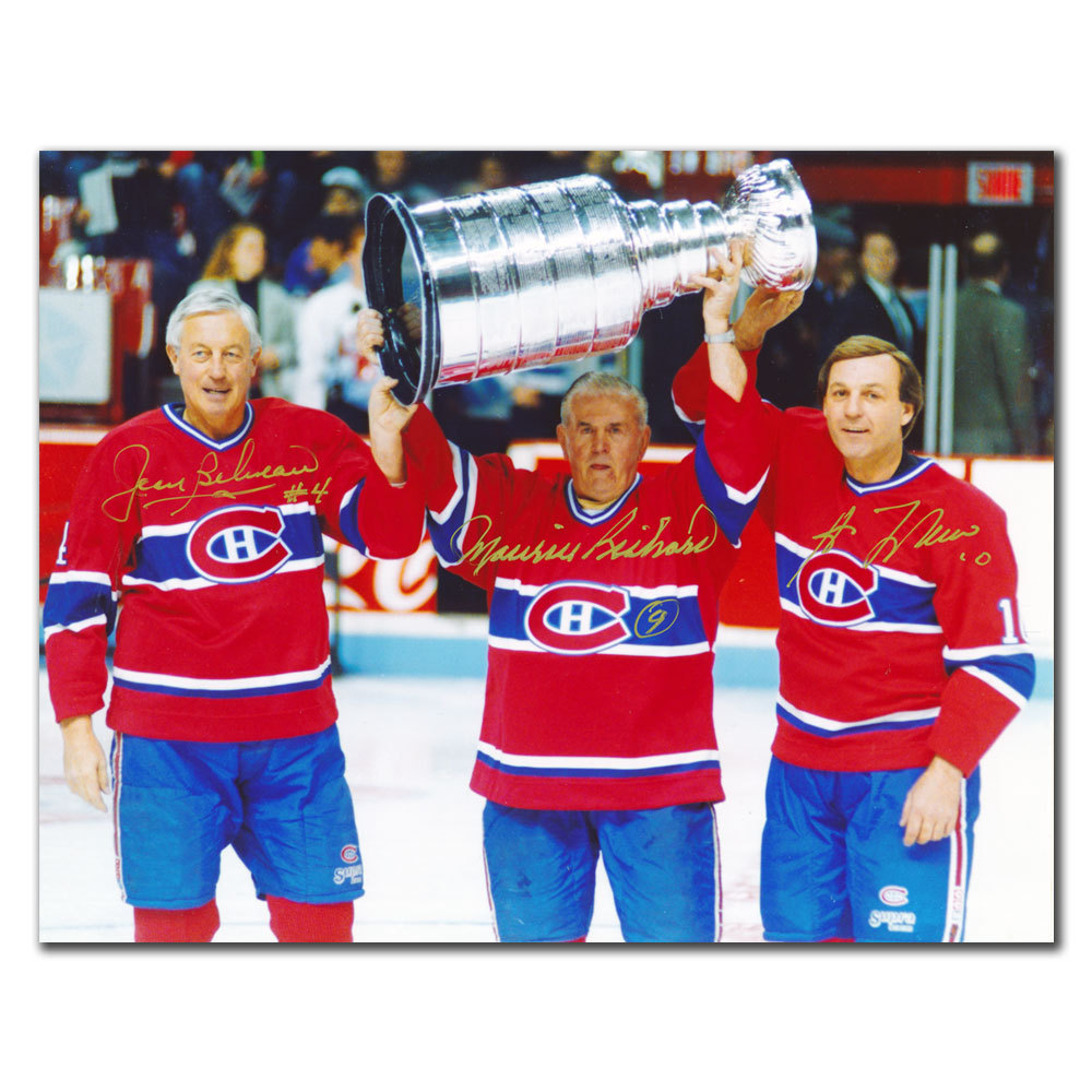 Maurice Richard, Guy Lafleur & Jean Beliveau Montreal Canadiens LEGENDS Autographed 8x10