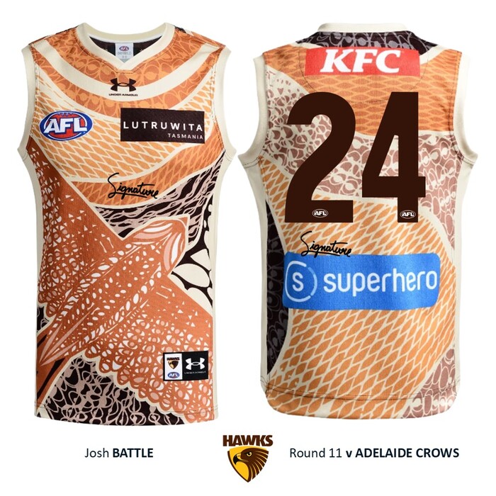 Photo of Josh Battle #24 Hawthorn 2026 Indigenous Guernsey