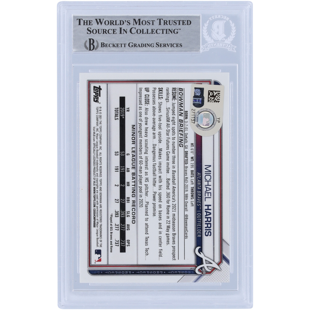 Michael Harris Atlanta Braves Autographed 2021 Bowman Chrome Draft