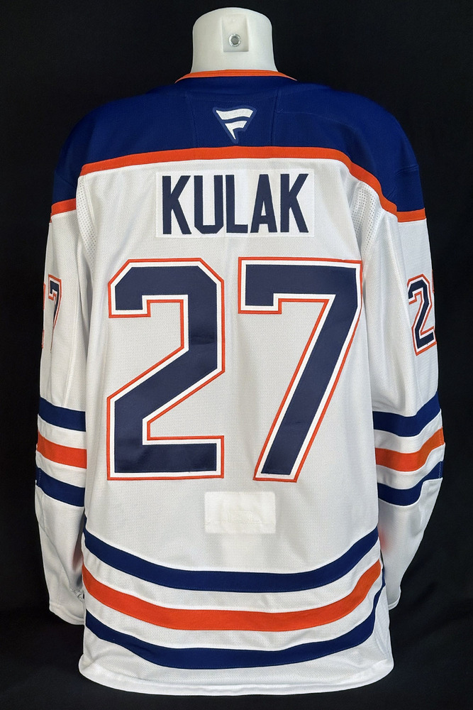 Brett Kulak #27 - 2025 Stanley Cup Final Edmonton Oilers Game-Worn White Set #1 Jersey - Worn For Game #3 vs Florida Panthers