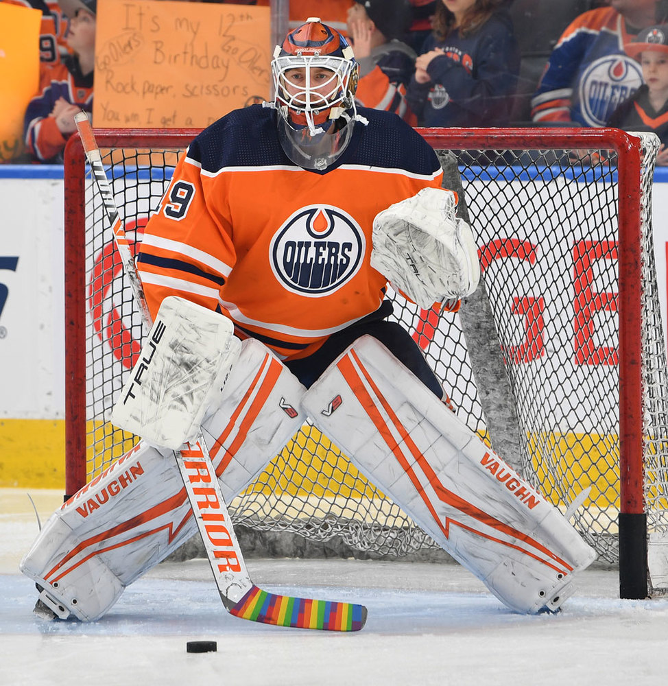 Mikko Koskinen 19 202122 Edmonton Oilers Pride Tape Night PreGame