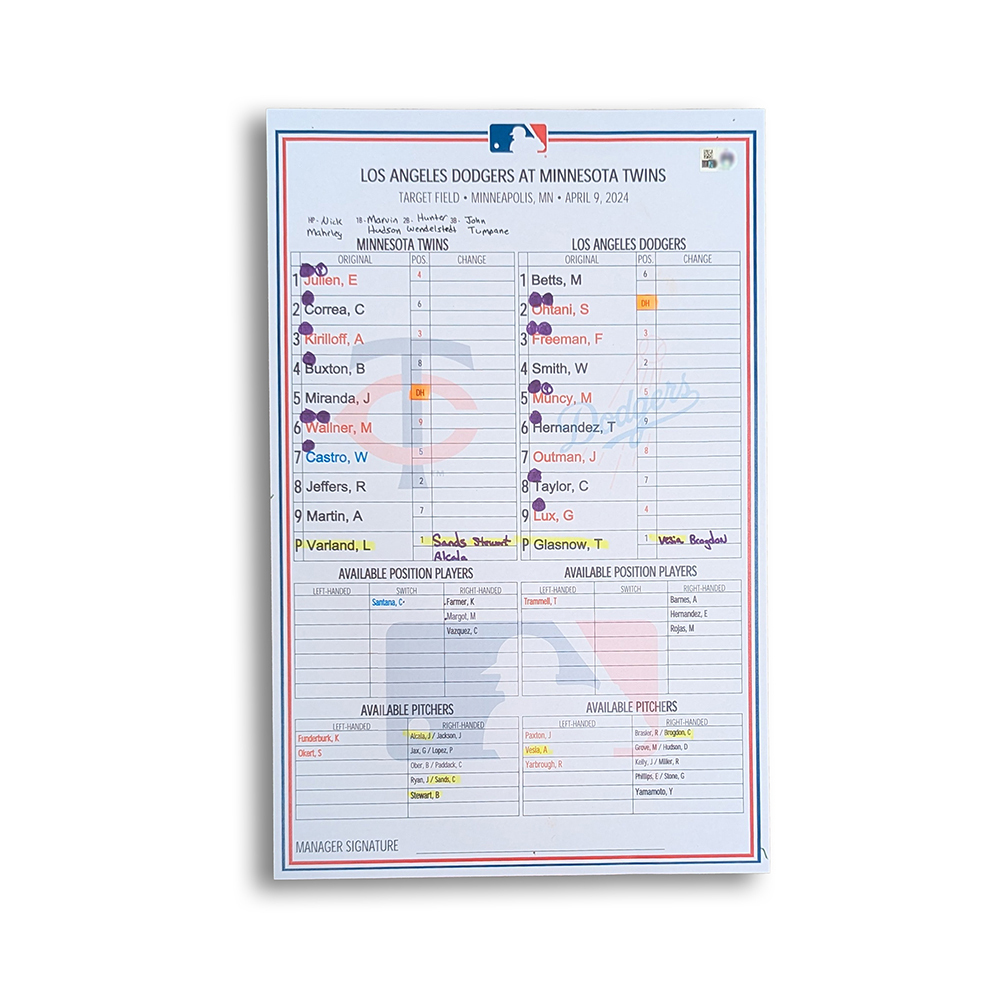 2015 World Series Game Used Lineup Card - Kansas City Royals
