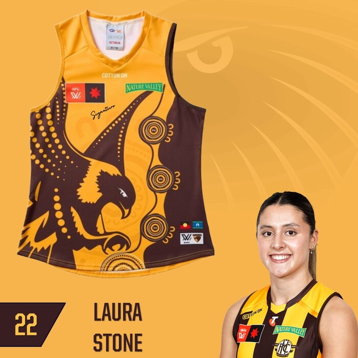 Photo of Laura Stone #22 Hawthorn 2025 Indigenous Match-Worn Guernsey