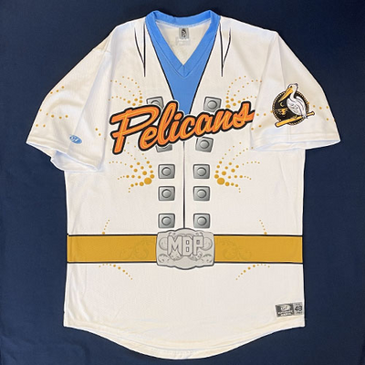 MYRTLE BEACH PELICANS RHINESTONE JUMPSUIT JERSEY #30 SIZE 48