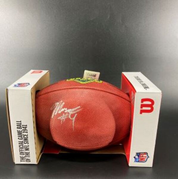 NFL - Chiefs Mansoor Delane Signed Authentic Football with Draft Logo