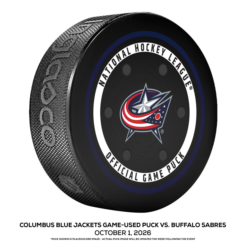 Columbus Blue Jackets Game-Used Puck vs. Buffalo Sabres on October 1, 2026 - Matthew Knies (CBJ) Scored Twice and Had Assist in Blue Jackets Debut (Not Goal Puck)