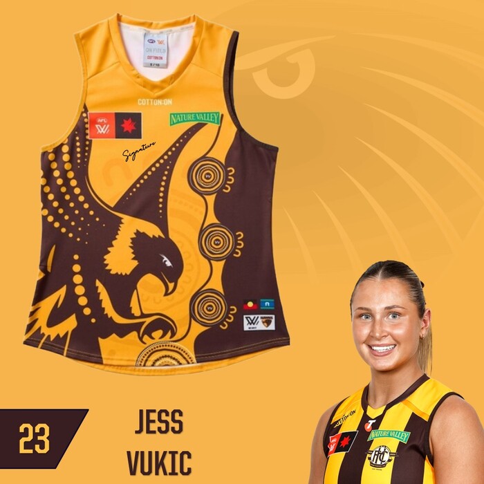 Photo of Jess Vukic #23 Hawthorn 2025 Indigenous Player-Issue Guernsey